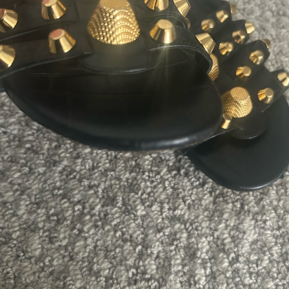 BALENCIAGA Agneau Black and Gold Studded Women's Sandals, Size 38~ - Picture 4 of 7